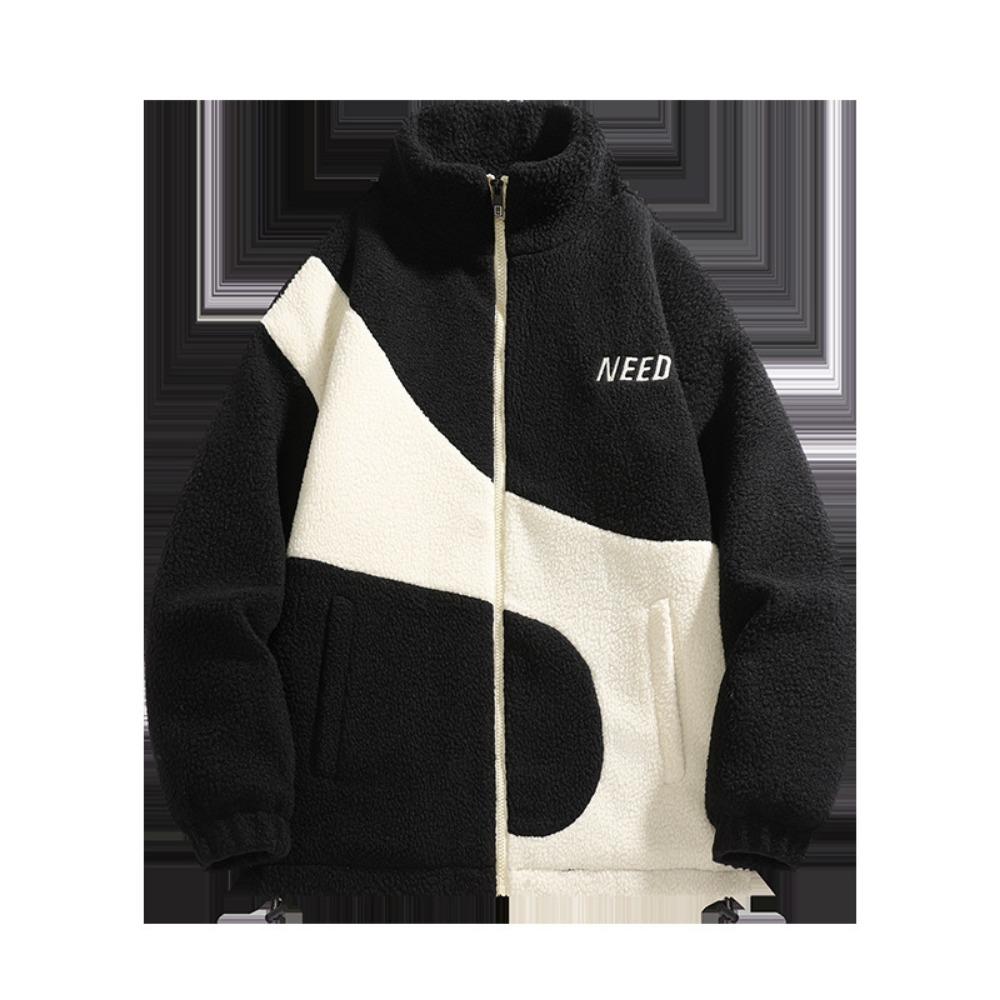 

Новая куртка из овечьей шерсти для мальчиков на осень и зиму, модная и красивая, хлопковая, утолщенная, теплая, свободного кроя, со стоячим воротником, хлопковая куртка M чёрный