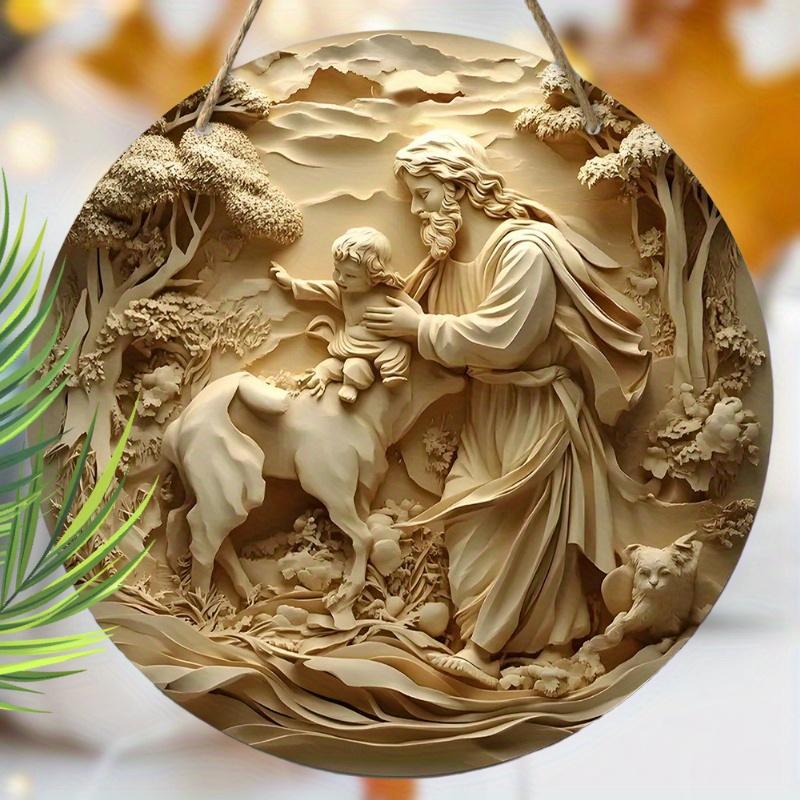5pcs Jesus' Birth Nativity Scene Wooden Ornament - 2D Baptism & Savior Lamb Design, Perfect for Christmas & All-Season Home Decor