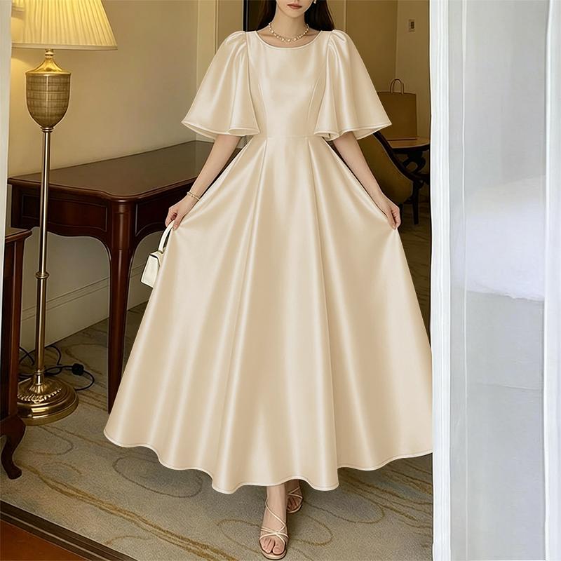 

ZANZEA Women Casual Round Neck Half Sleeve Loose Elegant Satin Dress 5XL абрикосовий