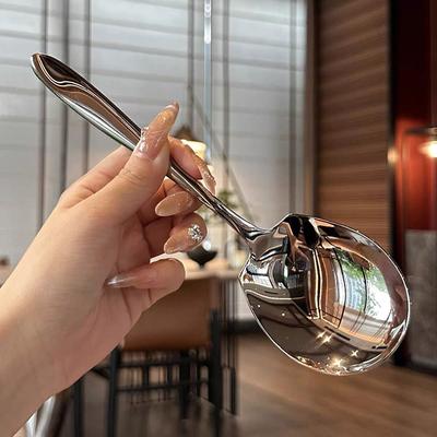 Edelstahl Rundlöffel Net Rot Golden Dinner Langer Griff Rühren Dessertlöffel Für Küchenzubehör Gadgets