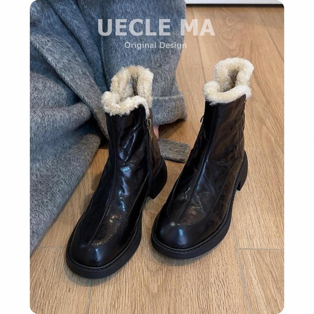 

Women s Lightweight Leather-Upper Thick-Sole Winter Insulated Fleece-Lined Snow Boots Slip-Resistant Casual Sporty Suede Cotton Boots 40 чёрный