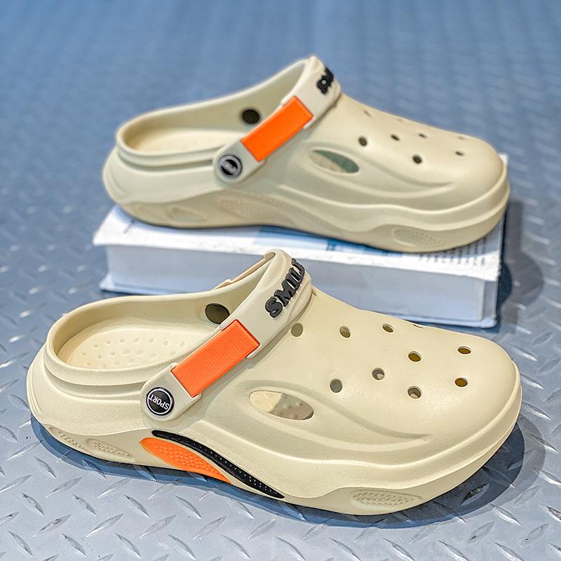 

Cool slippers men s bag head shoes breathable hole shoes men s casual beach sandals EVA home outer slippers 45 хакі