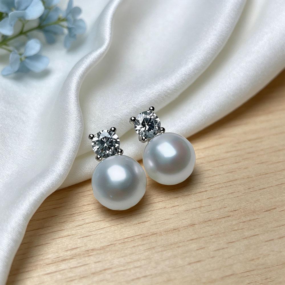 S911 sterling silver natural freshwater pearl Princess Diana zircon stud earrings women's French niche light luxury high-end design earrings