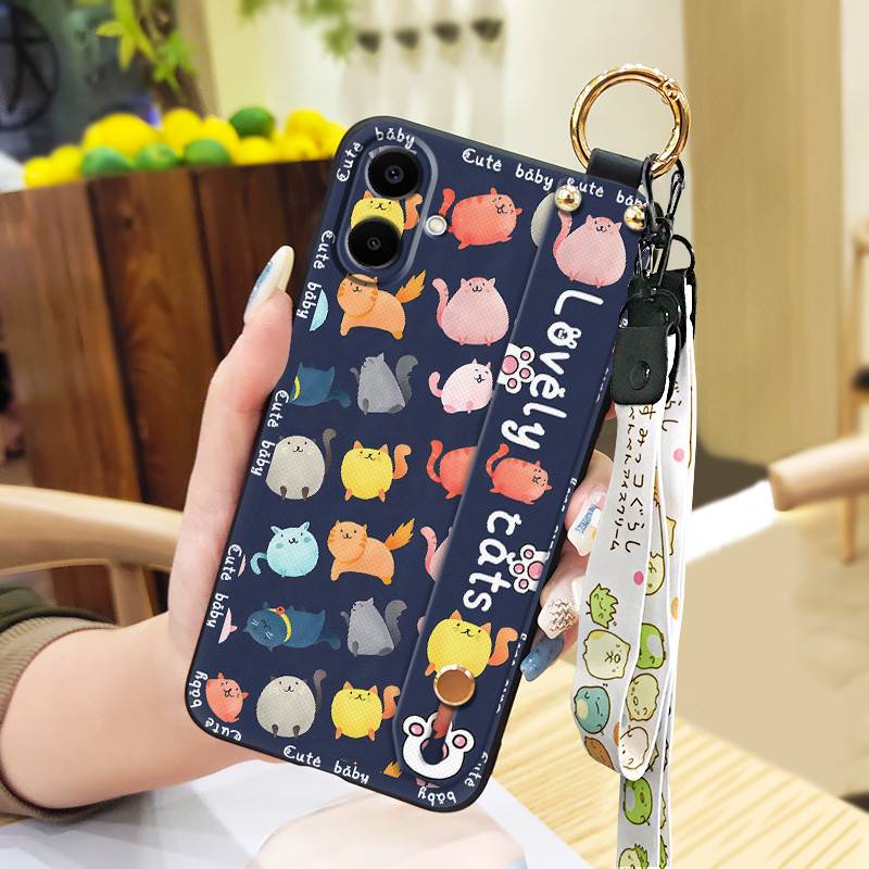 Anti-knock Wristband Phone Case For Samsung Galaxy A07 Fashion Design Wrist Strap Durable Shockproof Soft case Cartoon