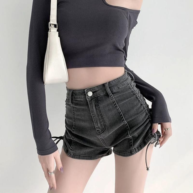

Женские джинсовые шорты на шнурке летом, сексуальные шорты А-силуэта с высокой талией, модные женские леггинсы для похудения XXL темно серый