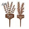 Gartendeko für Innenhöfe Rasenflächen Metallpflanzenstab Rostiges Rosmarinetikett Dekorative Kräuteretiketten Outdoor Thymian-Markierer Hofkräuter Hochbeet Pflanzgefäß