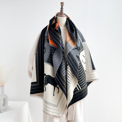 Color Matching Horse Scarf Imitation Cashmere Women's Air Conditioner Thickened Warm Light Luxury High-end Shawl Fashion Scarf