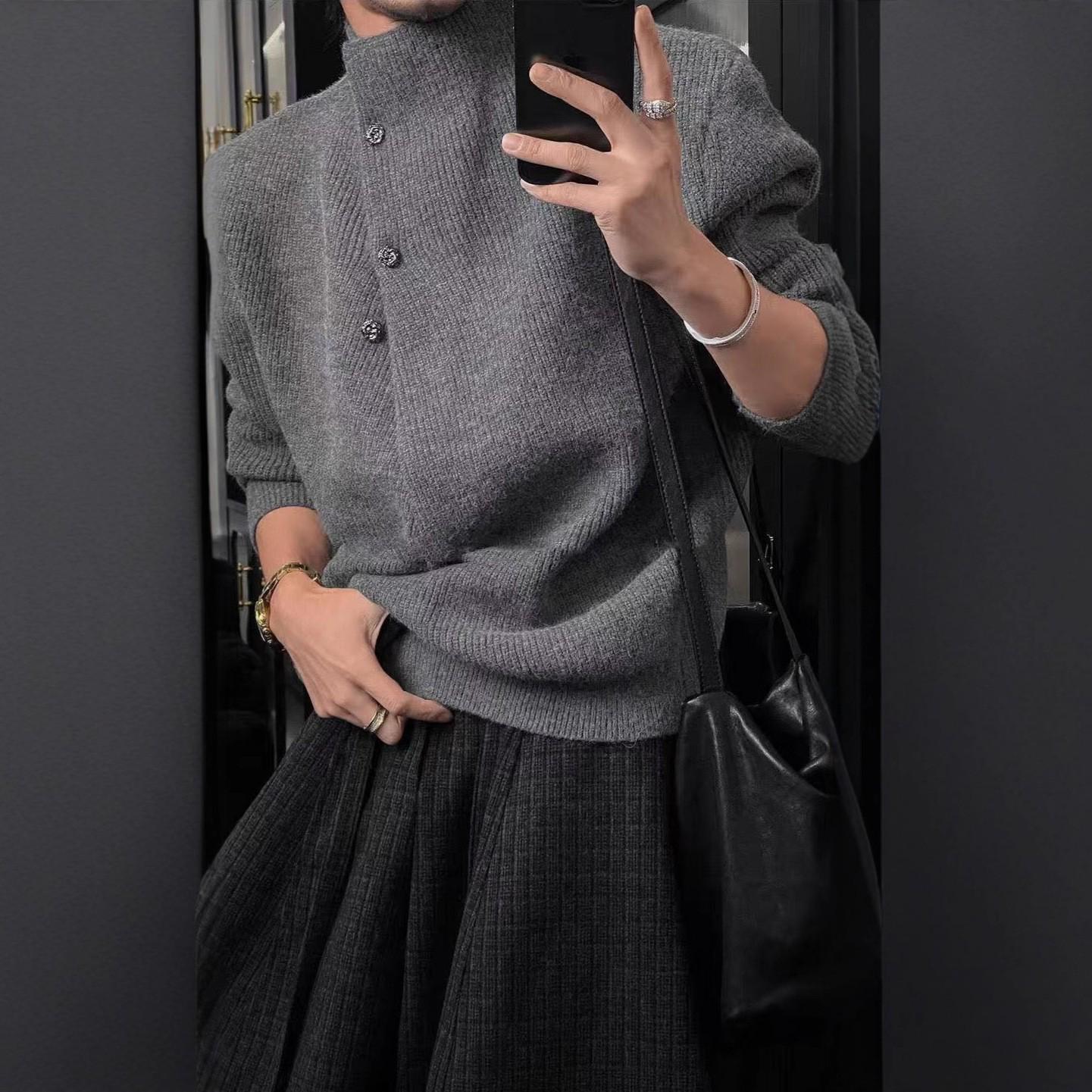 Men s Korean Side Button High Neck Winter Sweater - Casual, Loose, Versatile Knitwear L