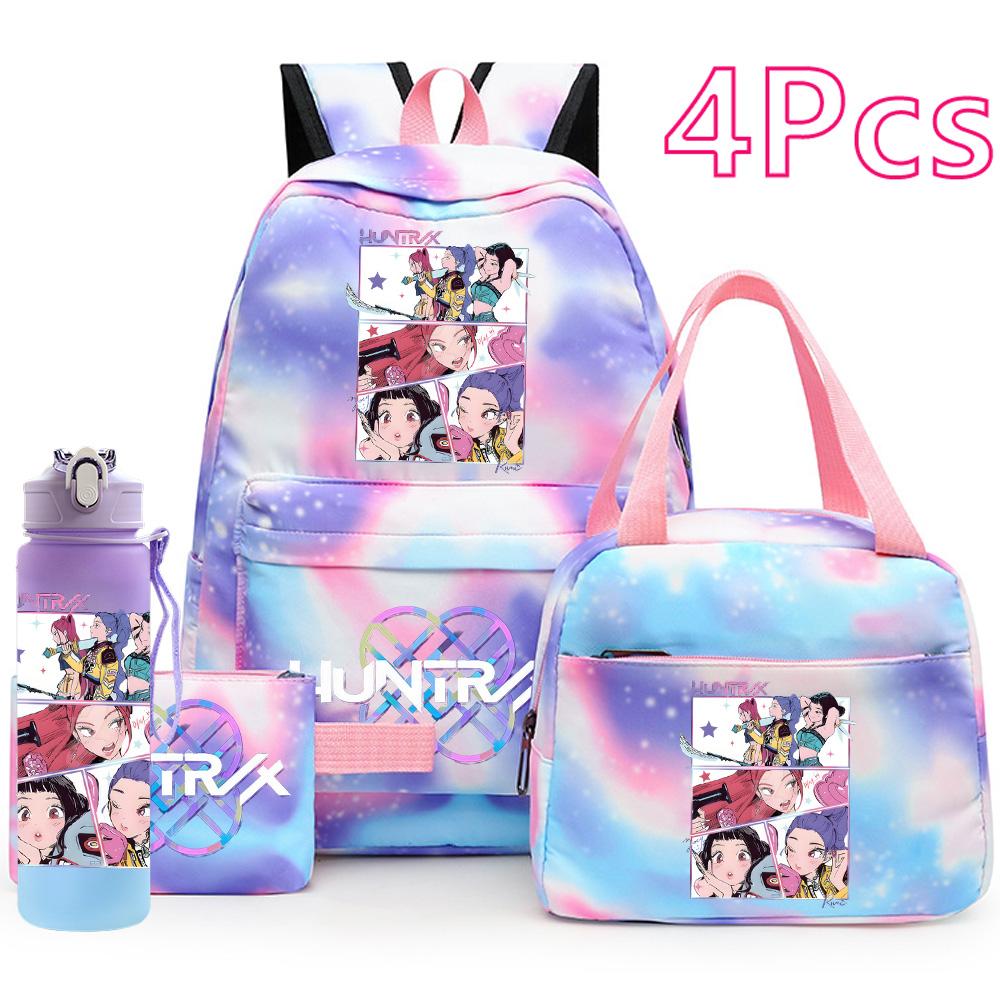 4Pcs/set Anime K-Pop Printed Backpack Handbag Pencil Case with 750Ml Water Bottler for Teenager Boy Girl Schoolbag Large Capacity Bookbag Mochila