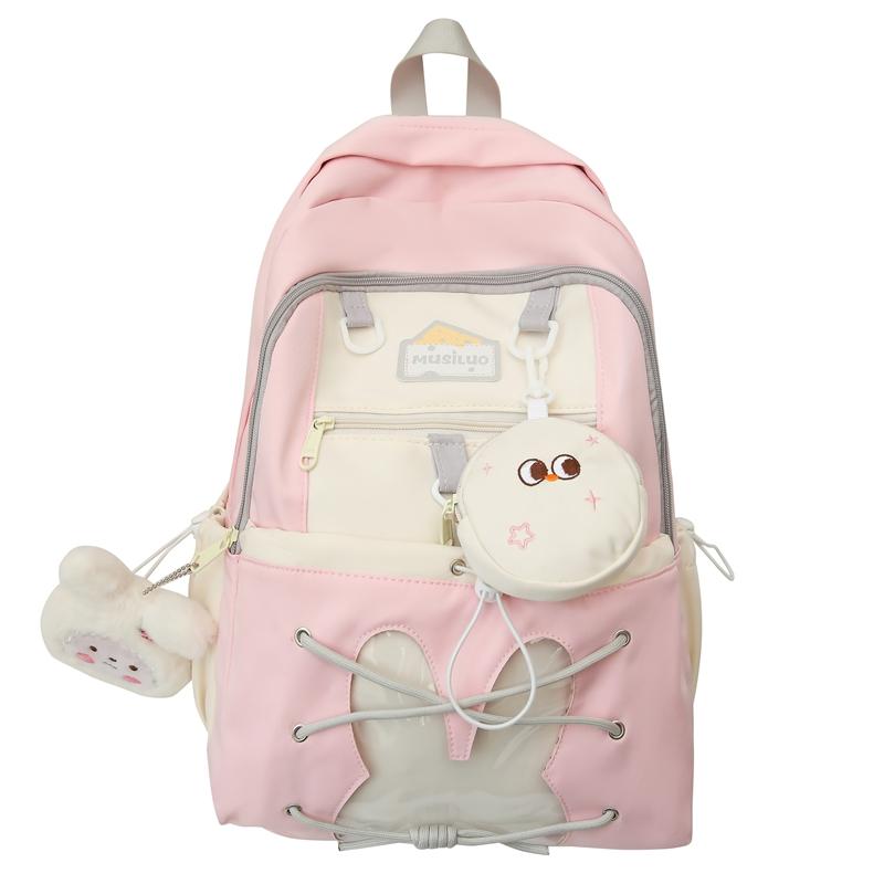 Women's Color Block Backpack Large Capacity School Bag College Cartoon Backpack