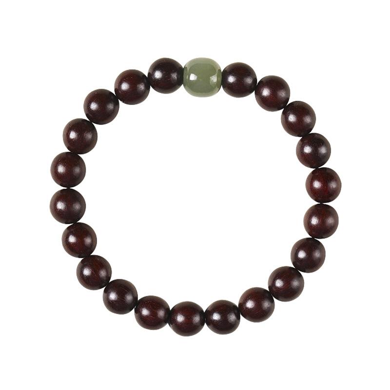 Original Small-leaf Rosewood Bracelet for Couples, Women's Black Sandalwood Bracelet with Hetian Jade Top Bead