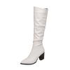 Women Knee High Long Boots Pointed Toe Thick High Heels Zipper Pleated Gogo Boots Ladies Fashion Shoes Autumn Winter 46