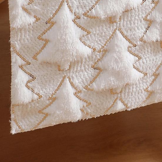 Christmas Table Runner Soft Plush Jacquard Christmas Tree Table Runner Solid Color Sequin Xmas Table Runner for Dining Table Home Dinner Party Decor