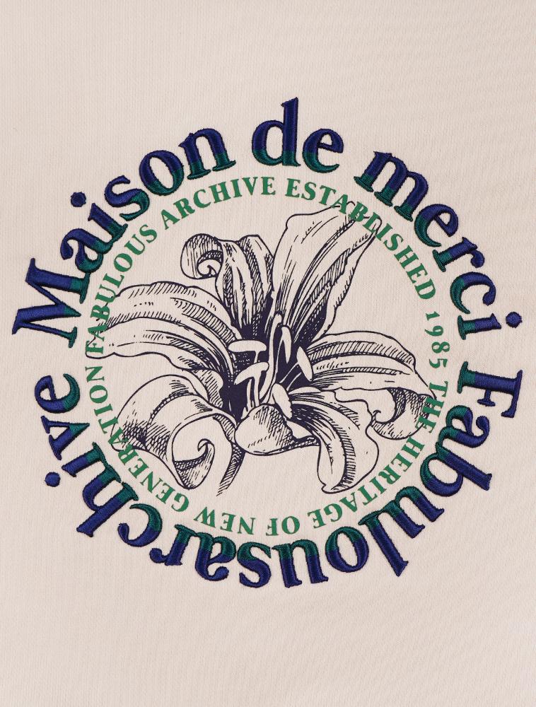 LA MAISON STUDIO Women'S Crop Circle Logo Embossed Le Lis Heavy Terry Sweatshirt Cream Navy (Fcd3Ts701W)
