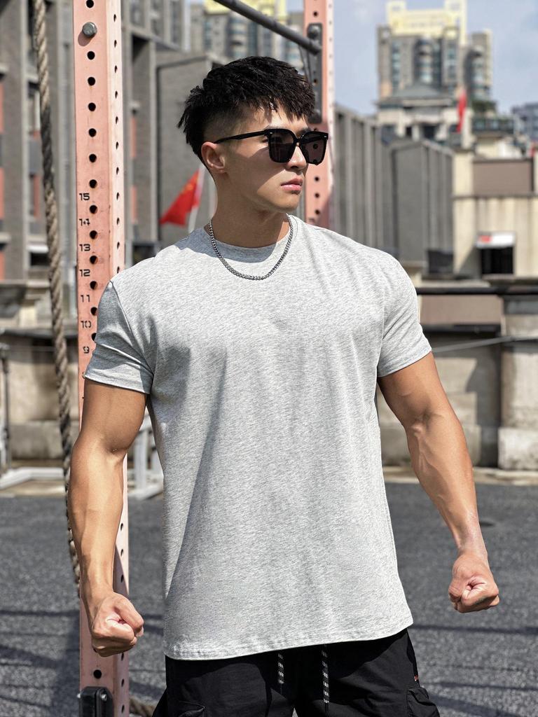 Herren Sport-T-Shirt mit geprägtem Stahlstempel und eng anliegenden Bündchen - Schweres Kurzarm-T-Shirt für Laufen, Fitness, Gewichtheben