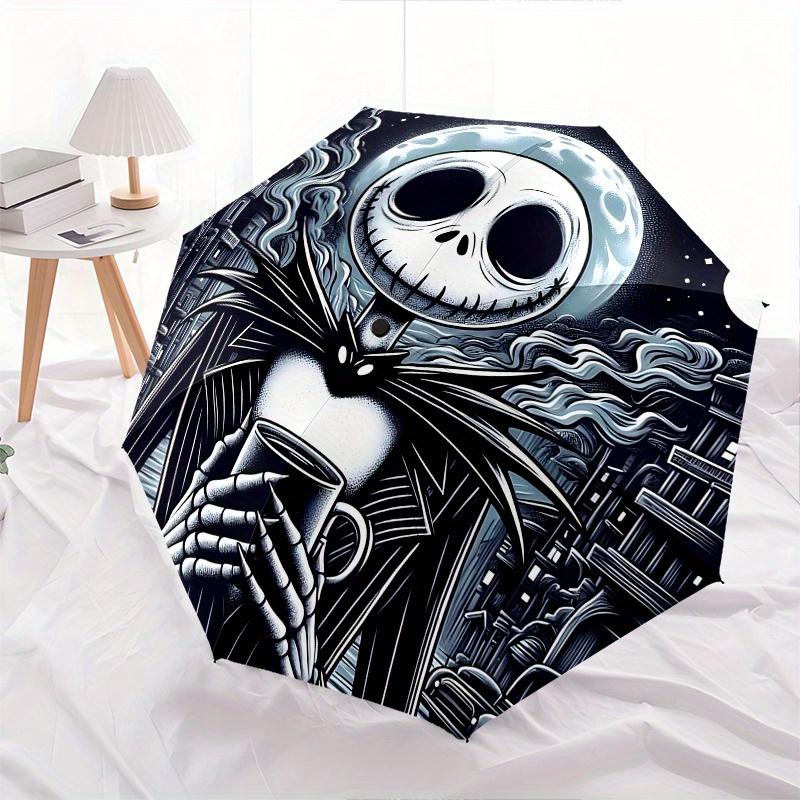 1 Automatisches Öffnen Jack Skellington, Albtraum vor Weihnachten Thema Bunter 8-Rippen Tragbarer Regenschirm für Männer und Frauen, Ein Kompakter Pendlerbegleiter