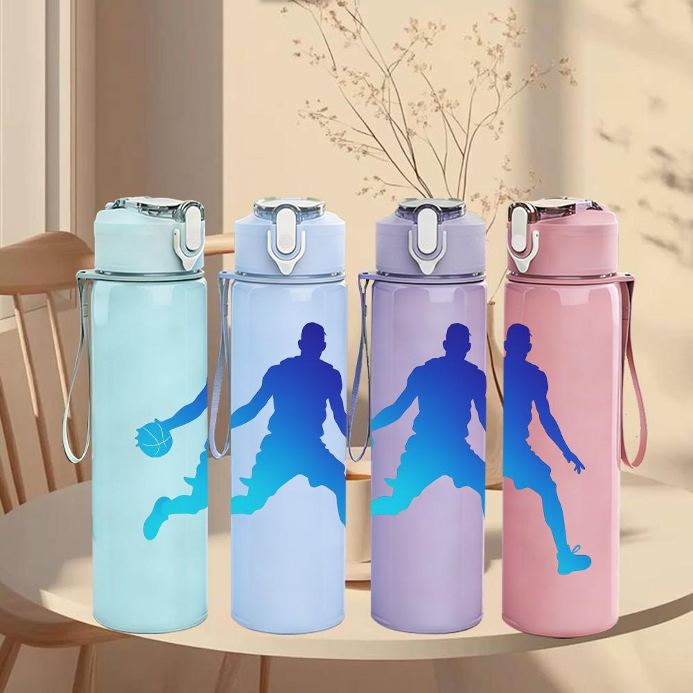 1PC Basketball Player Athlete Silhouette Print 750ml Color Plastic Sports Water Bottle Leakproof Flip Straw Lid Suitable for Sports Office Home Use