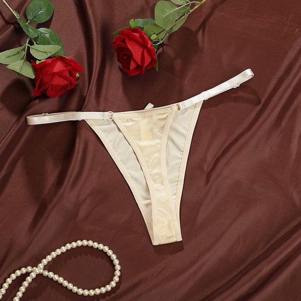 G Strings Brocade Briefs Women Transparent Romantic T Panties T-Back Sheer Satin Bow Thong Ladies