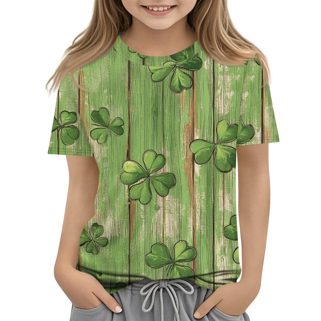 Children's Fashion Casual Short-sleeved St. Patrick Print Crew-neck T-shirt Top