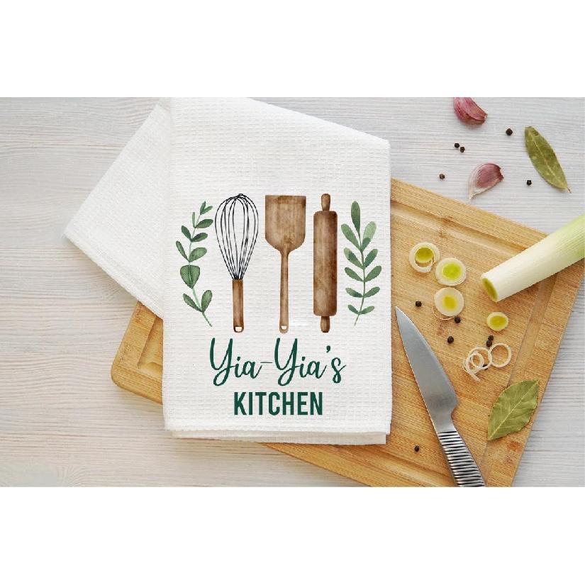 SYNYEY Yia-Yia's Kitchen Soft And Absorbent Kitchen Tea Towel - 16'x24' Waffle Weave - White Floral - Farmhouse Style For All Occasions