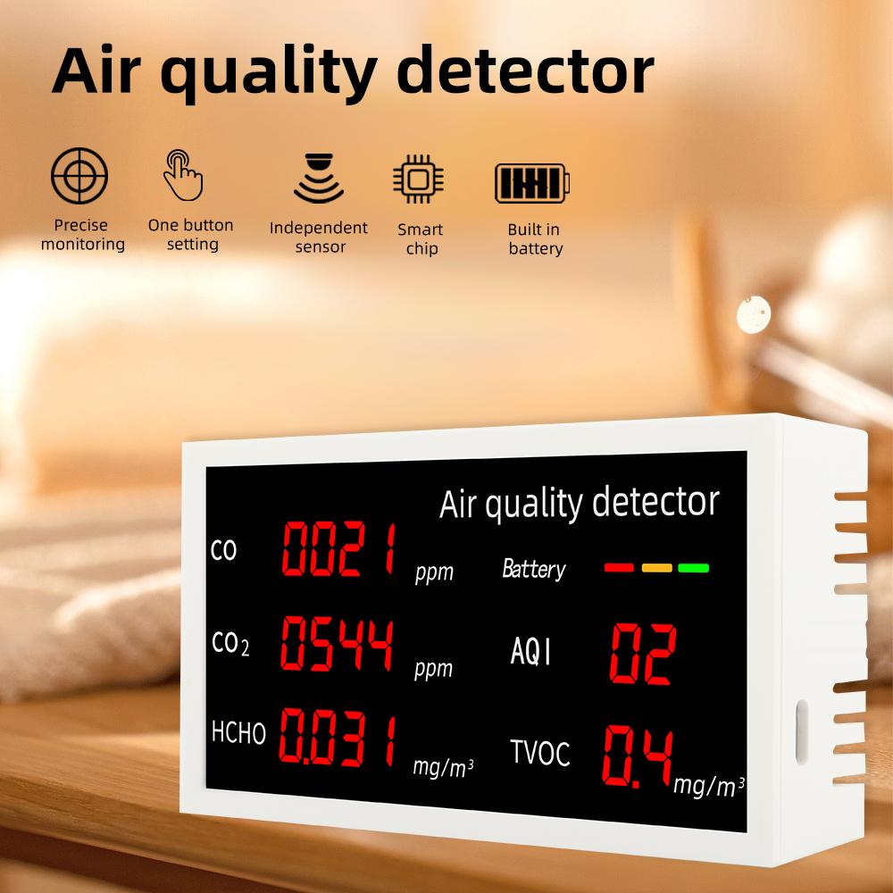 Multifunctional Air Quality Detector Gas Pollution Monitor ACO/CO2/HCHO/AQI/TVOC Tester Carbon Monoxide Meter for Household