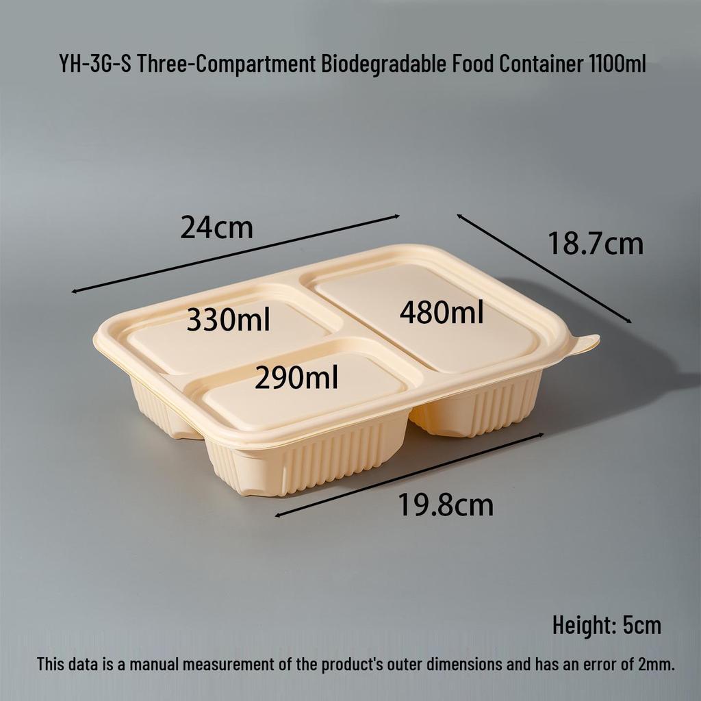 Contenitore Monouso Biodegradabile in Amido di Mais Ecologico per Asporto con Scomparti Multipli
