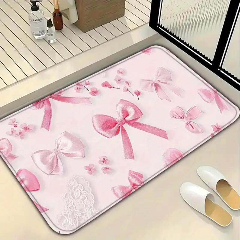 Tappetino zerbino con motivo a fiocco stile disegno a mano Tappeto morbido antiscivolo Decorazione per la casa moderna Tappeto con design a fiocco nero dolce e audace per soggiorno