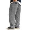 Mens Corduroy Loose Fit Trousers Straight Leg Casual Pants With Patch Pockets And Elastic Waistband For Daily Wear