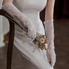 Stylish Lace and Pearls Long Gloves Designed For Ladies Music Festival Outfit Wedding Gown Accessories