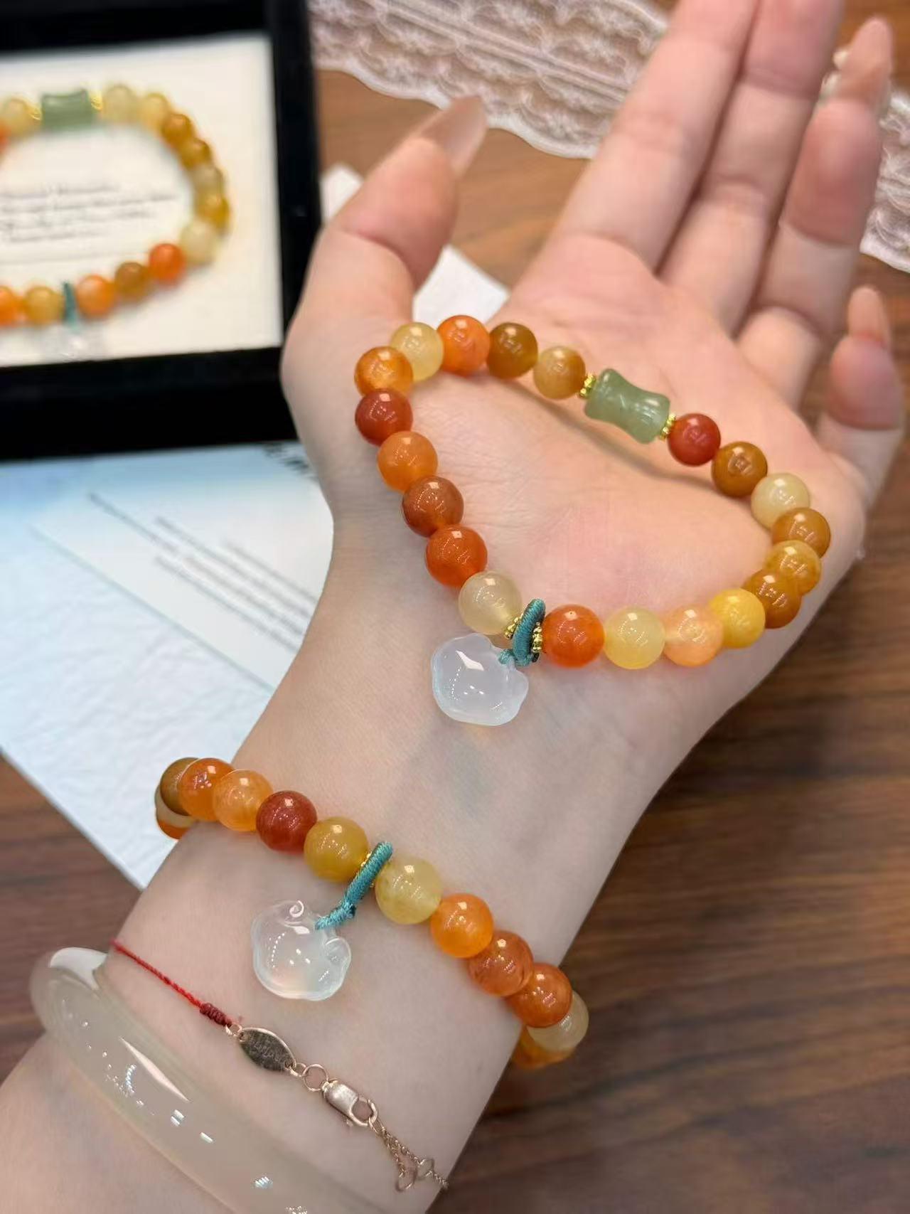 Retro Chinese Style Natural Golden Silk Jade Chalcedony Bracelet for Women Golden Silk Jade Peace Lock Bracelet