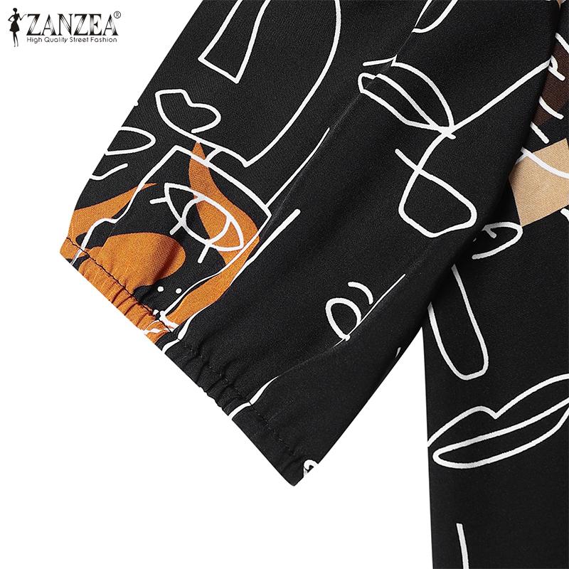 ZANZEA Women Casual O-neck Summer Loose Short Sleeve Print Dress