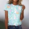 T-shirt Top Casual alla Moda da Donna a Maniche Corte Raglan con Stampa di Pasqua