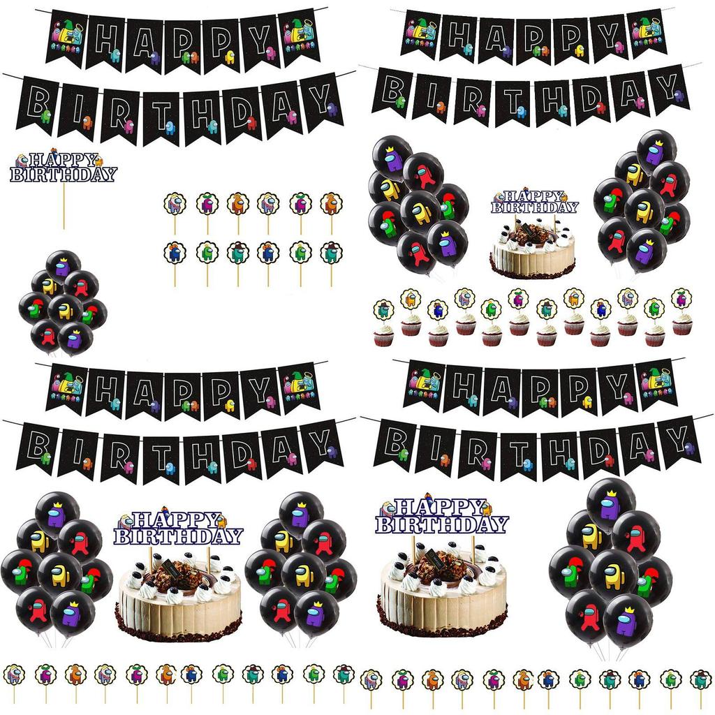 Party Theme Birthday Decor Suit Supplies Set Balloon Banner Cake Topper