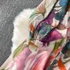 Diamond Embedded Gemstone Collared Long Dr Women's Slimming Beautiful Holiday Print Full Dresses  A-Line Woman Dress