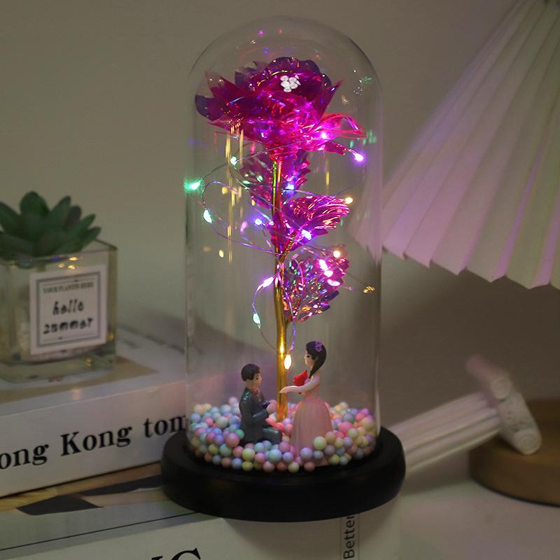 Eternal Life Flower Glass Cover Rose Valentine'S Day Gift Led Lights Christmas Ornaments