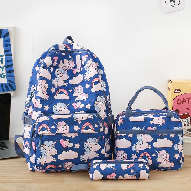 Cartoon Three-Piece Backpack Set Student Printed Schoolbag Women's Large Capacity Lightweight Backpack