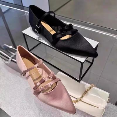 Low Heel Shoes Summer New Pointed Head Shallow Mouth Butterfly Knot Soft Sole Anti-slip Wear-resistant Low Top Shoes