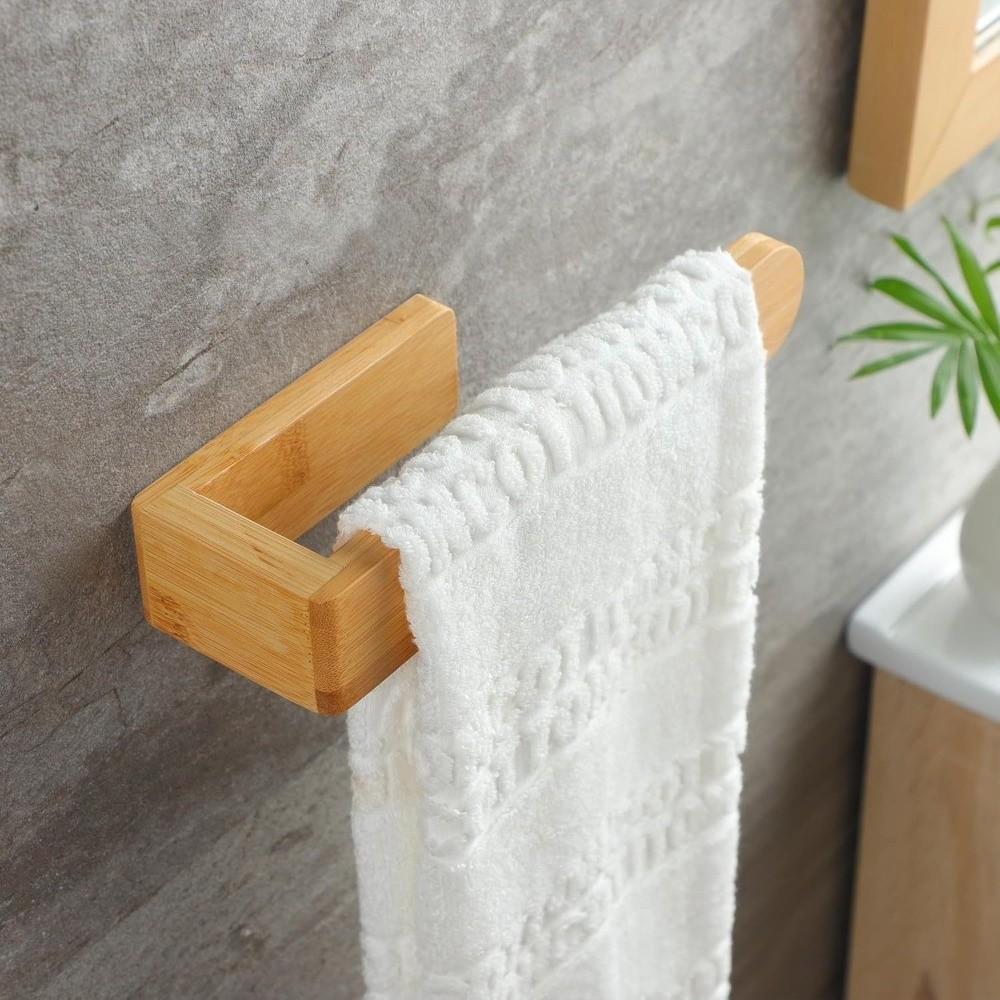 Durable Adhesive Bamboo Wooden Towel Rack Waterproof Wall-Mounted No Drill Shelf Toilet Storage Towel Shelf Bathroom