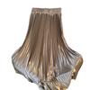 Maxi Skirt High Waist Glossy Long Skirt Solid Color Pleated Design Large Hem Dance Skirt Work Leisure Daily Wear