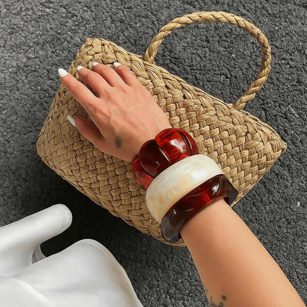 Geometric Acrylic Bangle Bohemian Retro Hand Ring Creative Irregular Wide Bracelet  Gift