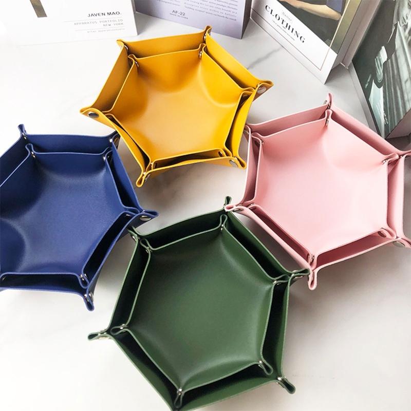 Dice Tray PU Leather Dice Folding Hexagon Tray Dice Coin Purse Holder for Home Bar Dice Games Like RPG DND Board Games