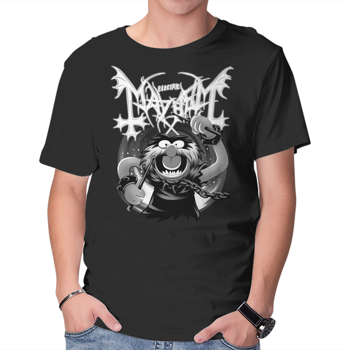 Unisex Crew Neck T-Shirt Animal Mayhem Graphic Short Sleeve Casual Tee XS