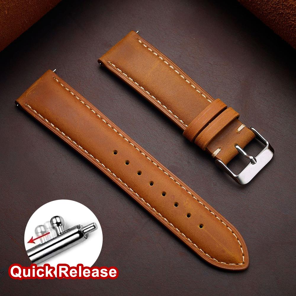 Armband aus Rindsleder 14mm 16mm 18mm 20mm 22mm 24mm Retro Dunkelbraun Schnellverschluss Uhrenarmband für Samsung Galaxy Watch 8/7/6/5/4