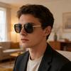 Men's Semi Metal Square Frame Sunglasses TR90 Polarized Lenses Lightweight Durable Frame UV Protection Eyewear for Outdoor Activities