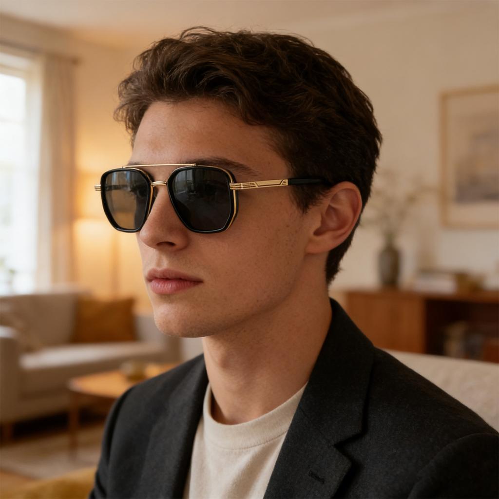 Men's Semi Metal Square Frame Sunglasses TR90 Polarized Lenses Lightweight Durable Frame UV Protection Eyewear for Outdoor Activities