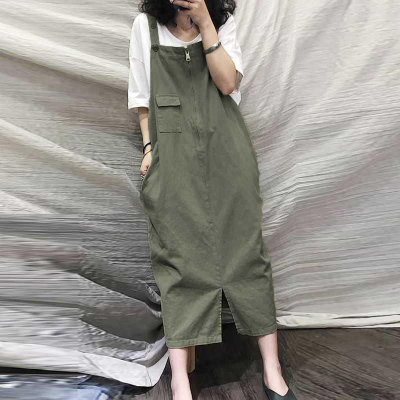 

Spring 2025 Retro Japanese Loose Mid-Length Strap Dress - Women s Army Green Slimming Skirt XL [125-160 kg] армия зеленый