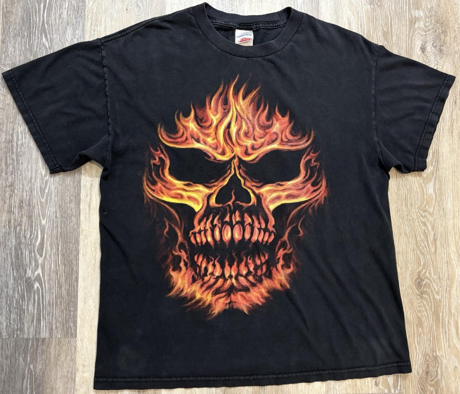 Vintage Y2K Raging Inferno Skull T-Shirt Size Large Tennessee River Unisex T-Shirt XXXL