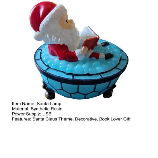 Yousheng Christmas Santa Bubble Bath Lamp Reading Book Santa Claus LED Night Light Home Office Holiday Party Desktop Decoration Book Lover Gift