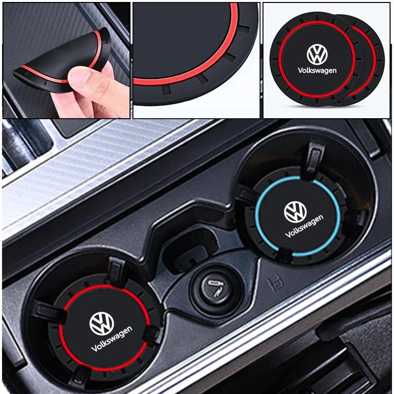 2PCS Car Coasters Water Cup Slots Non-Slip Mat Waterproof Cup Pad For Volkswagen VW Scirocco Jetta Beetle Golf Passat Polo GTINB1