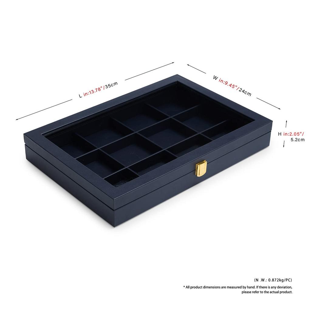 Papten Jewelry Tray with PU Leather Jewelry 12 for Stylish X05602 Lid, Box, Compartments, Rings, Watches, Necklaces, Display, Storage, Transparent,